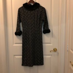 Stunning gray and black vintage dress with fur